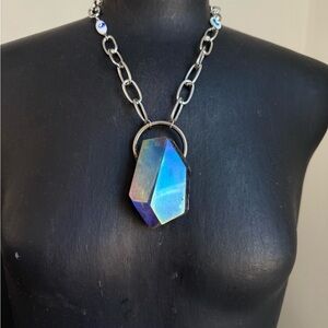 Angel aura quartz Crystal Pendant Necklace - statement necklace evil eye jewelry